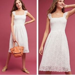 Anthropologie Maeve Anastasi White Smocked Dress S